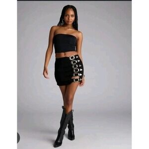 Buckle Down High Rise Denim Mini Skort‎ Gothic Grunge Dark Fairy Festival Sz S